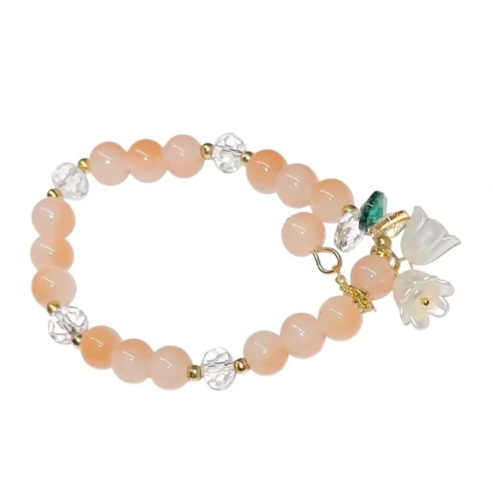 UNBRANDED STRETCH Bracelet With Lily Of The Valley GLASS BEADS - Picture 1 of 8